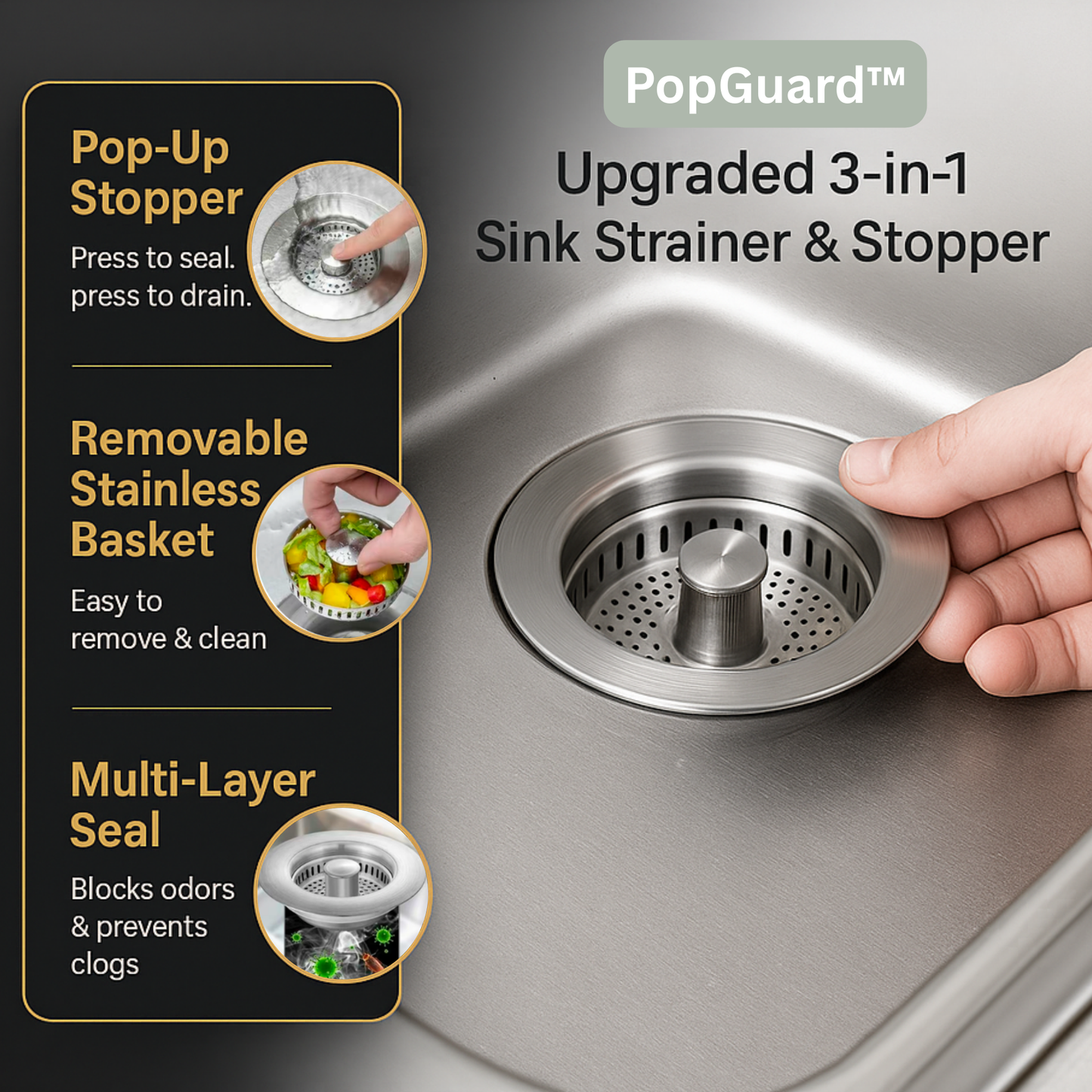 3-in-1 Sink Stopper & Strainer